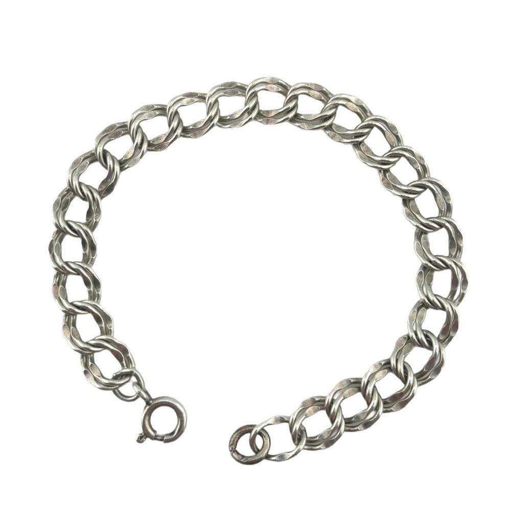 925 Sterling Silver Double Links Charm Bracelet 6.5"